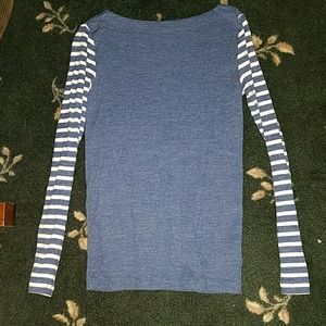 Navy and white striped sleeves shirt